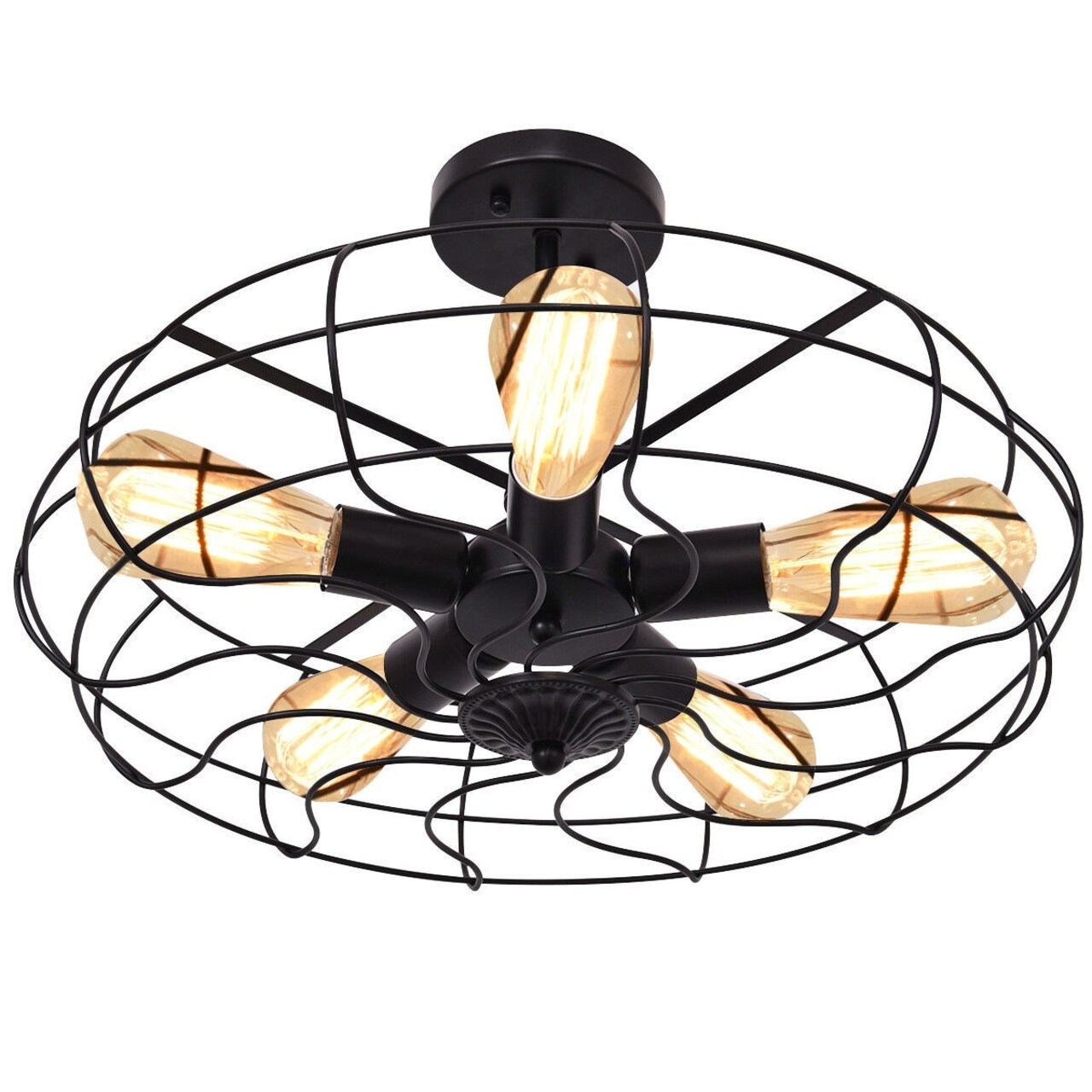 Black Metal 5-Light Farmhouse Retro Hanging Ceiling Light Vintage Industrial Fixture